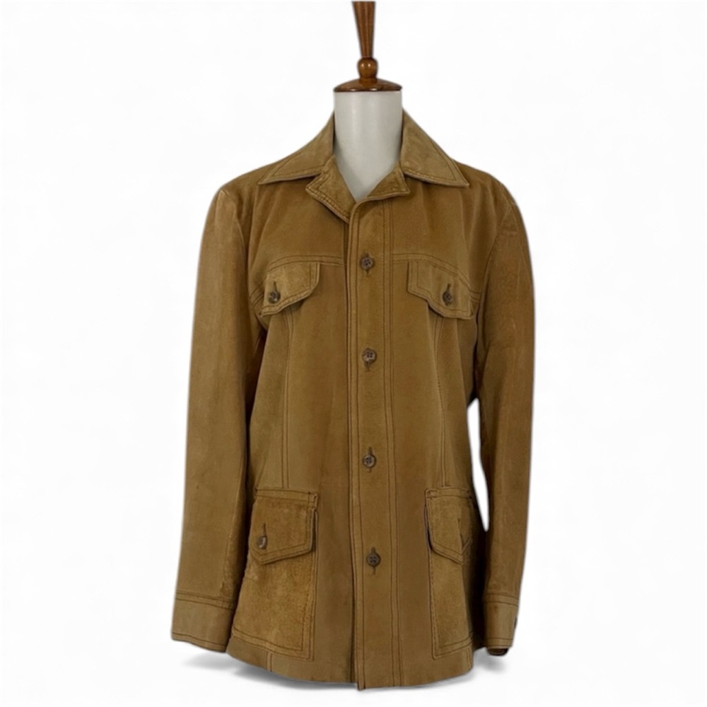 90s Leather Jacket Women’s M Vintage Tan Button Down Over‎ Shirt Long Sleeve